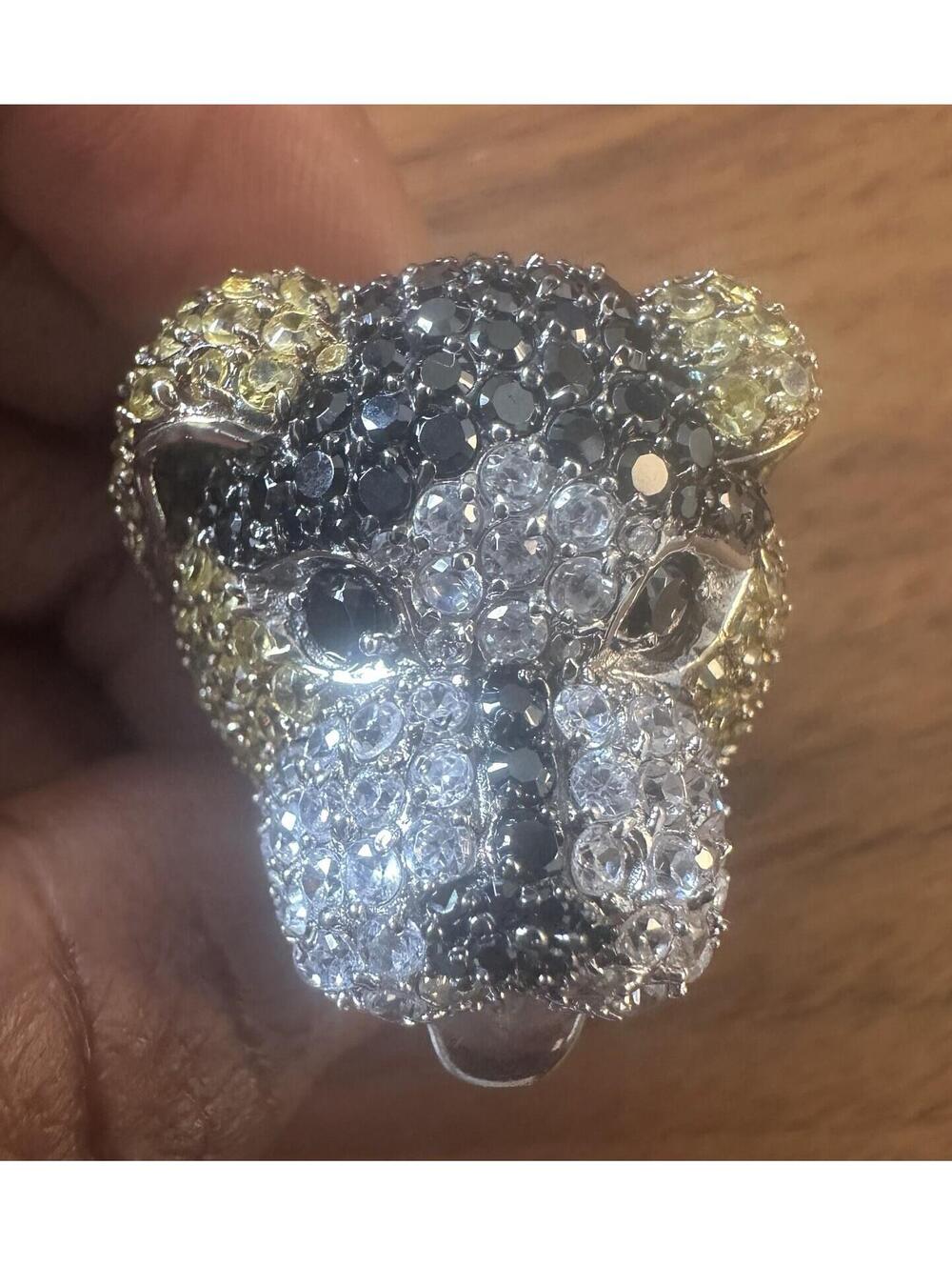 Sterling Silver TriColor Pavé Swarovski Crystals Spaniel Dog Ring Sz 7 18.6g